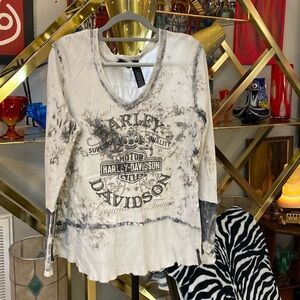 Harley Davidson, Long Sleeve, V Neck, Thermal Shirt, Top, Tunic, Romper.